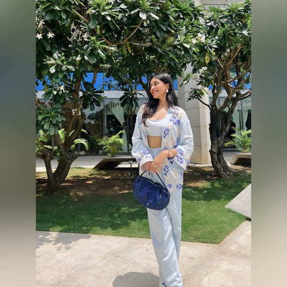 Ethnic Linen Blue Co-Ord Set - Picture 3 of 4